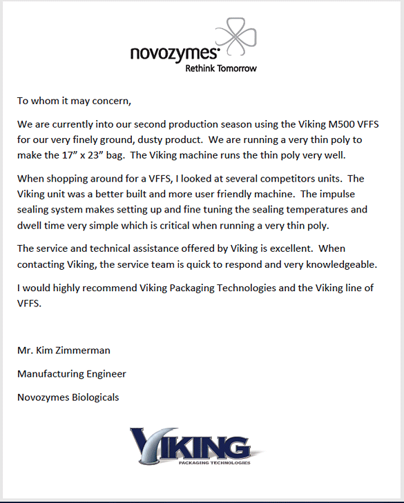 Novozymes letter of recommendation